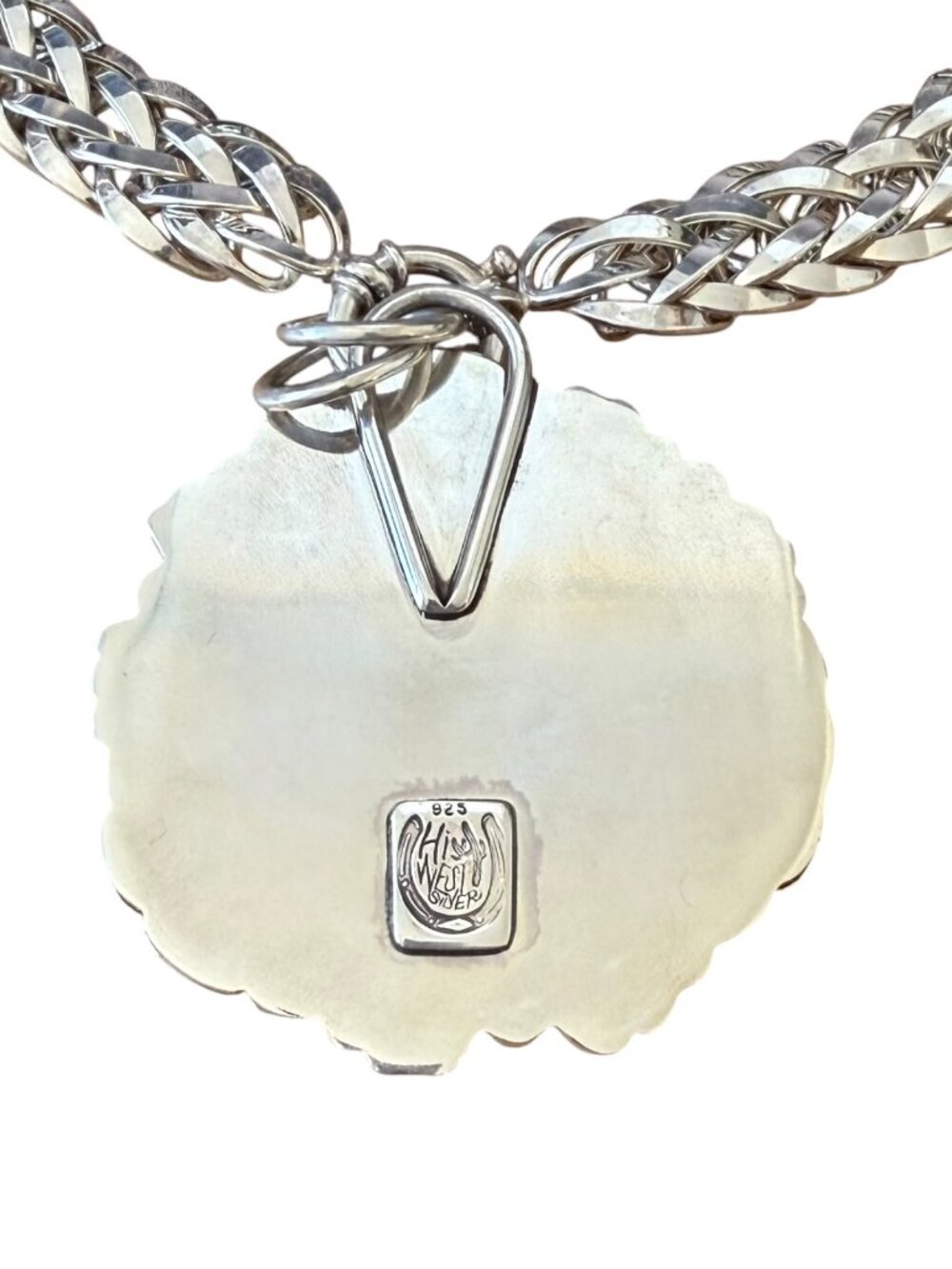 Hi West Silver Barbed Wire Leafy Amulet With Vintage Braided Chain - Picture 2 of 8